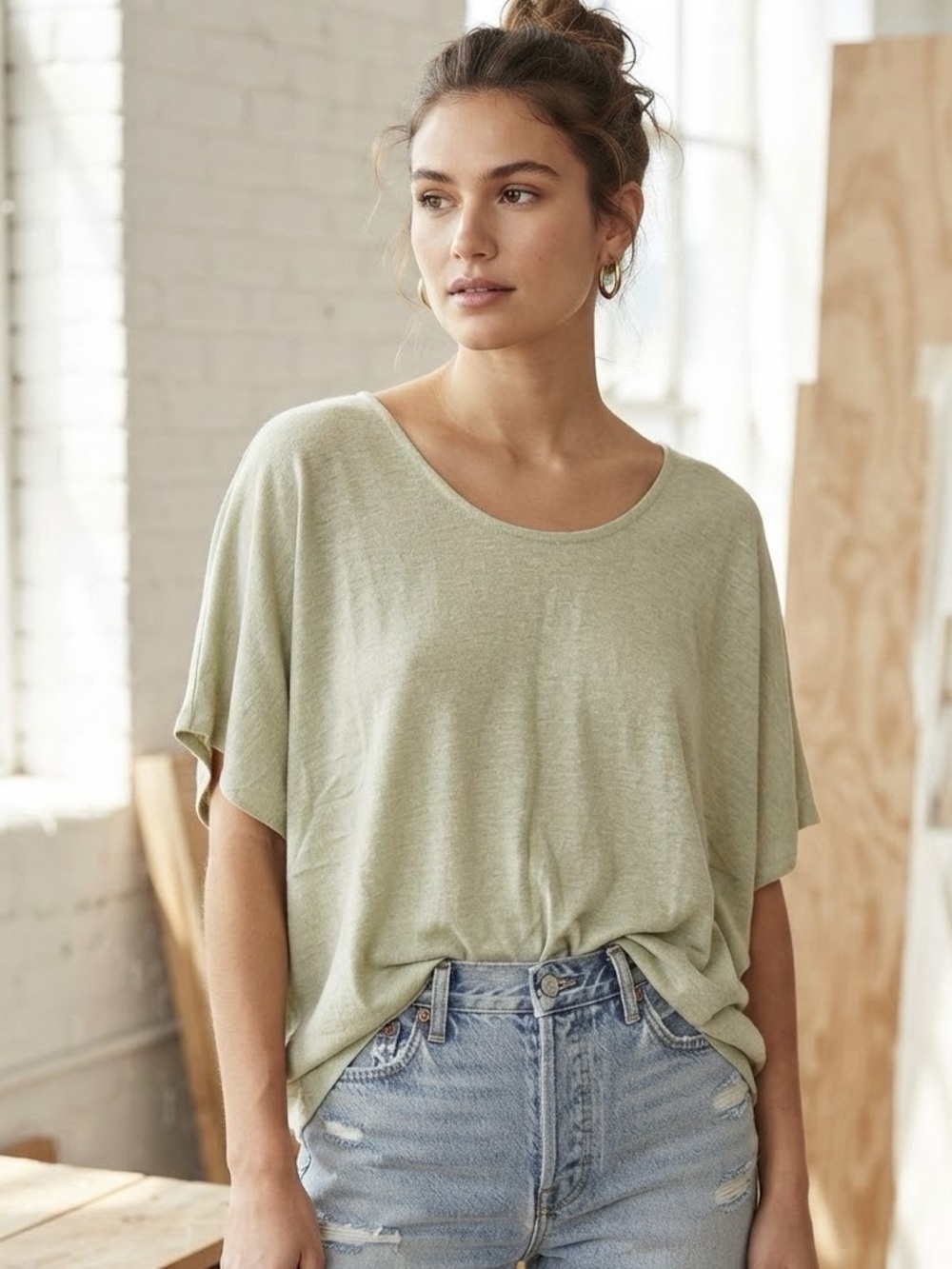 Summer 10 Sage Green Relaxed Boxy Short-Sleeve Top made in the USA